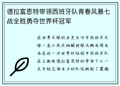 德拉富恩特带领西班牙队青春风暴七战全胜勇夺世界杯冠军